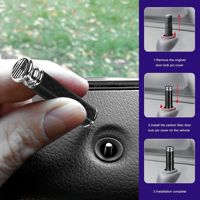 YTFRL 4PCS Car Door Lock Knobs, American Flag Carbon Fiber Auto Inner Door Lock Pull Pin Covers, Universal Door Lift Bolt Decorative Accessories for Most Trucks SUVs Sedans (Black & White) - Image 5
